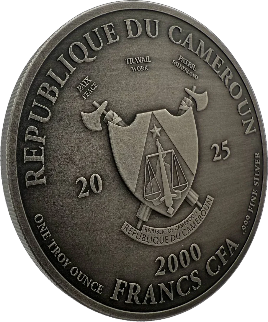 Reverse of Embrace the Darkness, Republique du Cameroun 2000 francs CFA